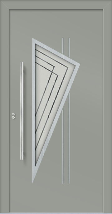 Lenka as - jednostranný překryv; barva - ral7004; rámeček - nerez; prosklení - finesa; madlo - md03k; rozeta - re03op